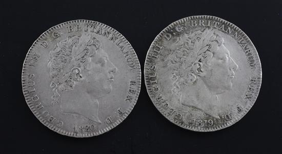 Two George III silver crowns,